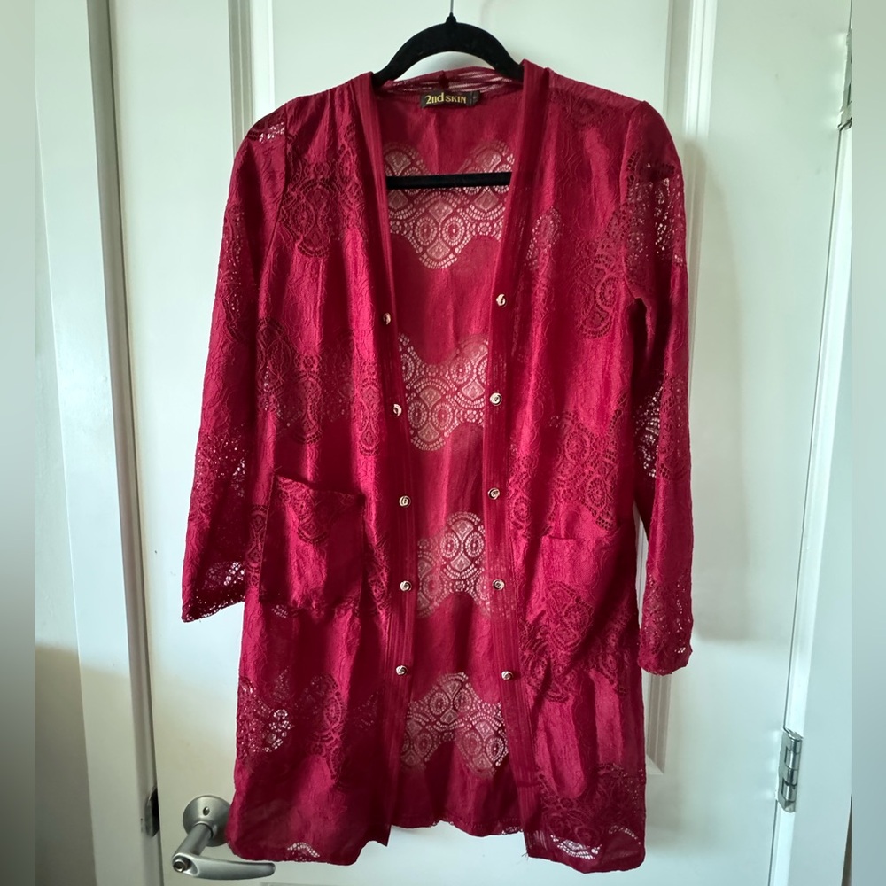 Red Lace Long Sleeve Cardigan